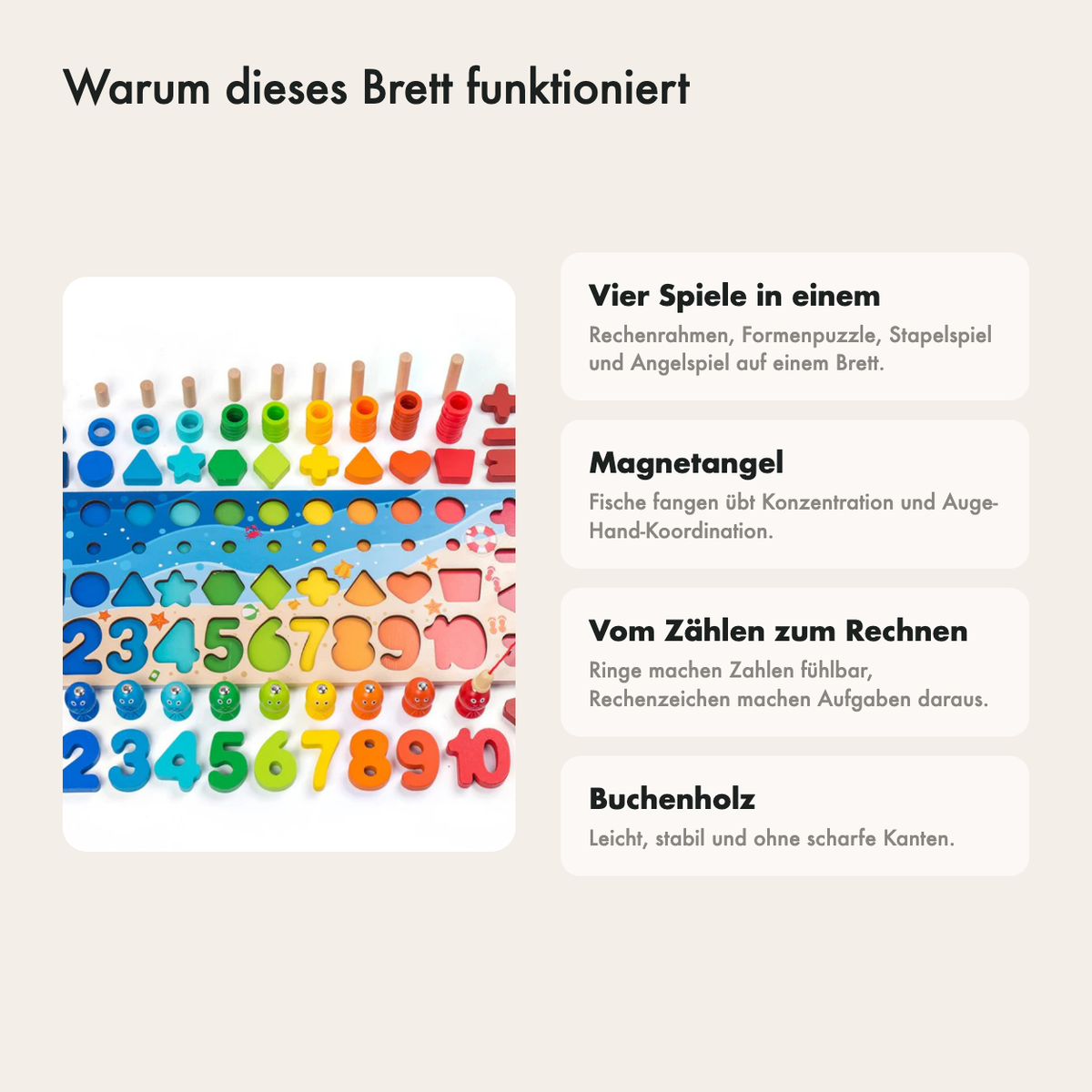 Die Formen und Zylinder aus hellem Buchenholz