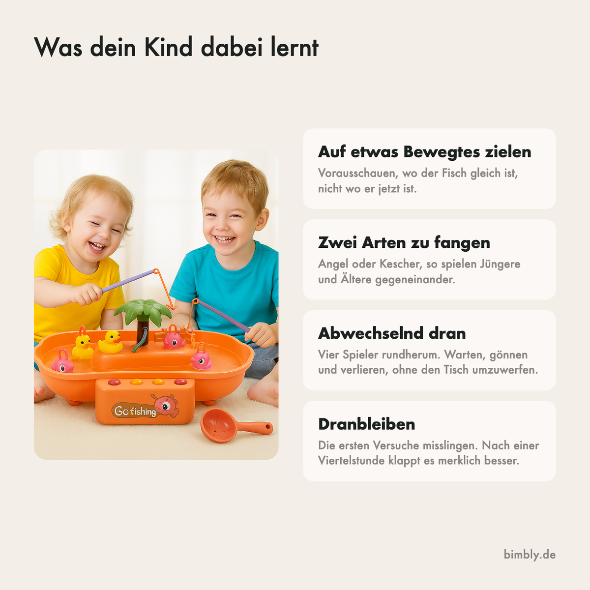 Was dein Kind mit dem Angelspiel lernt: auf etwas Bewegtes zielen, Geduld, abwechseln und dranbleiben