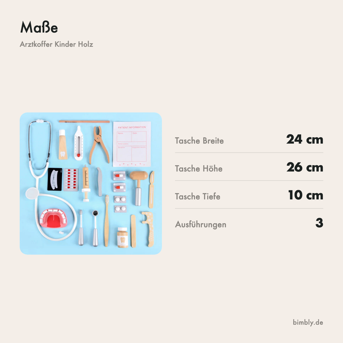 Maße des Arztkoffers: Tasche von 24 x 26 x 10 cm