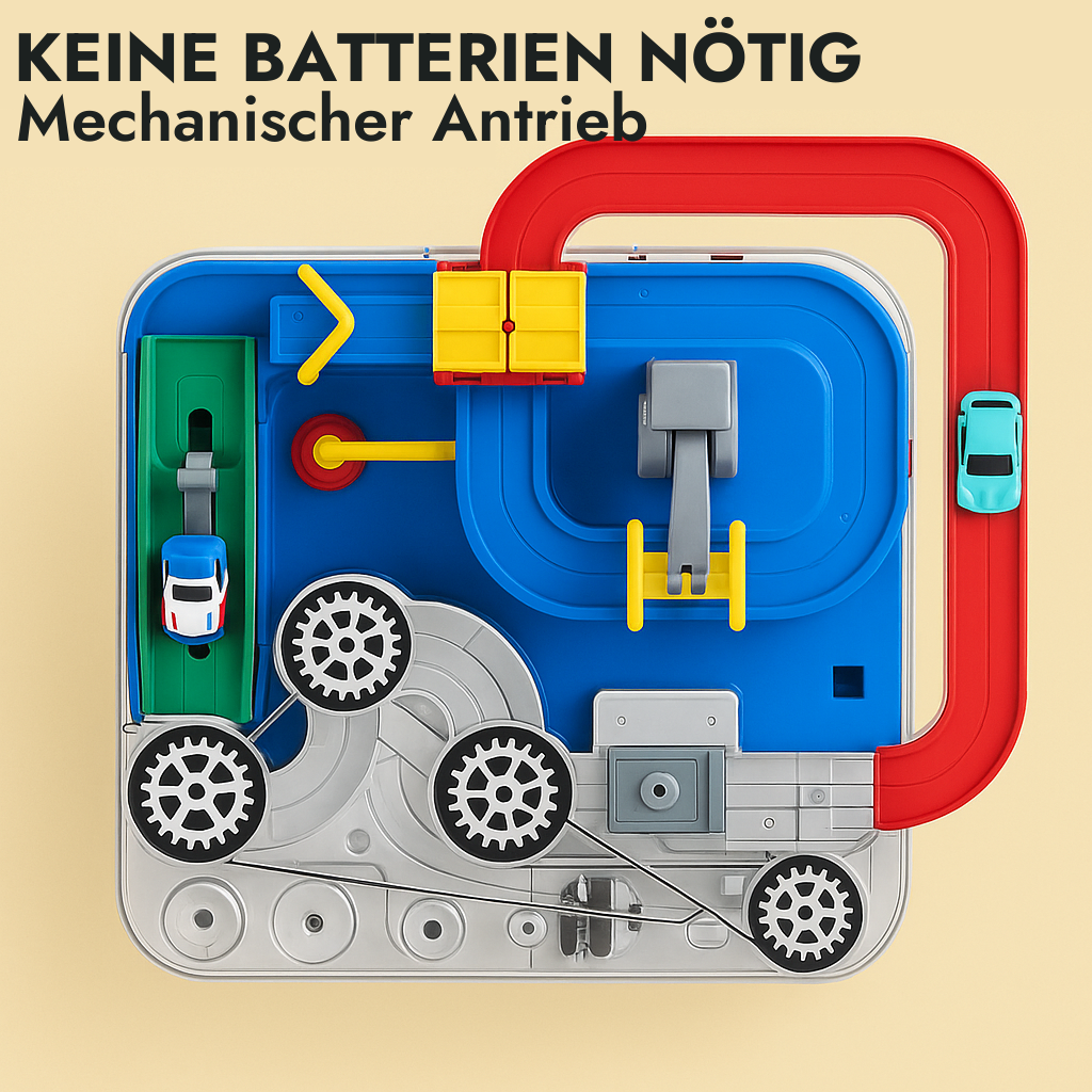 Hebel, Aufzug und Brücke der Autorennbahn im Detail