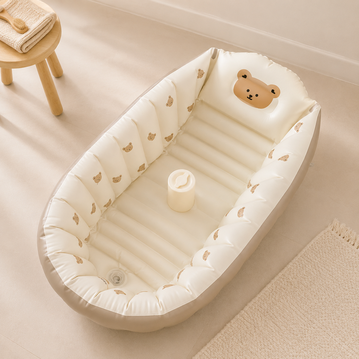 Aufblasbare Babybadewanne in Braun mit Bärchenmuster