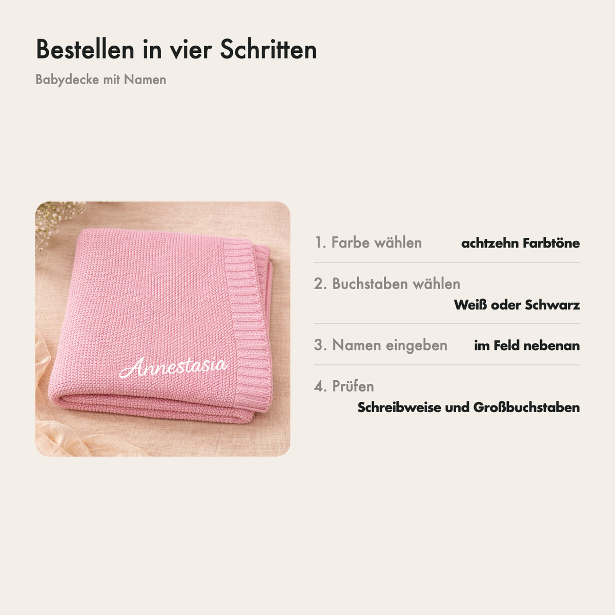 So lässt du die Babydecke in drei Schritten personalisieren