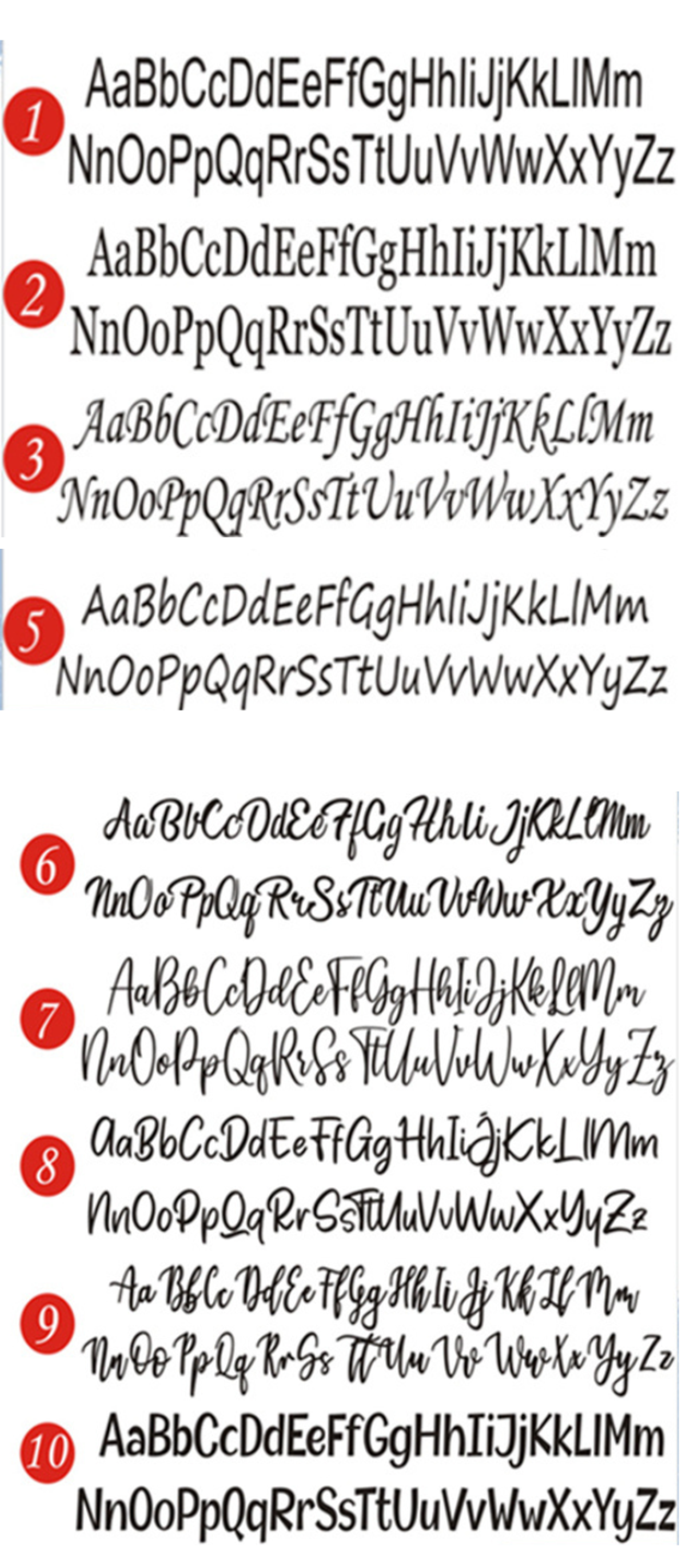 Die neun Schriftarten, aus denen du für den Namen auf dem Patch wählen kannst