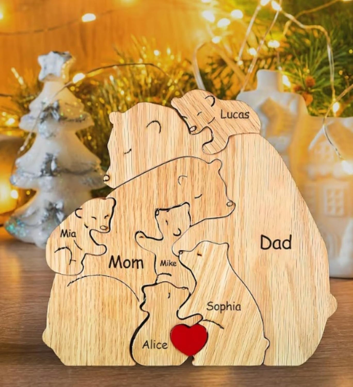 Bärenfamilie mit sechs Bären und gravierten Namen