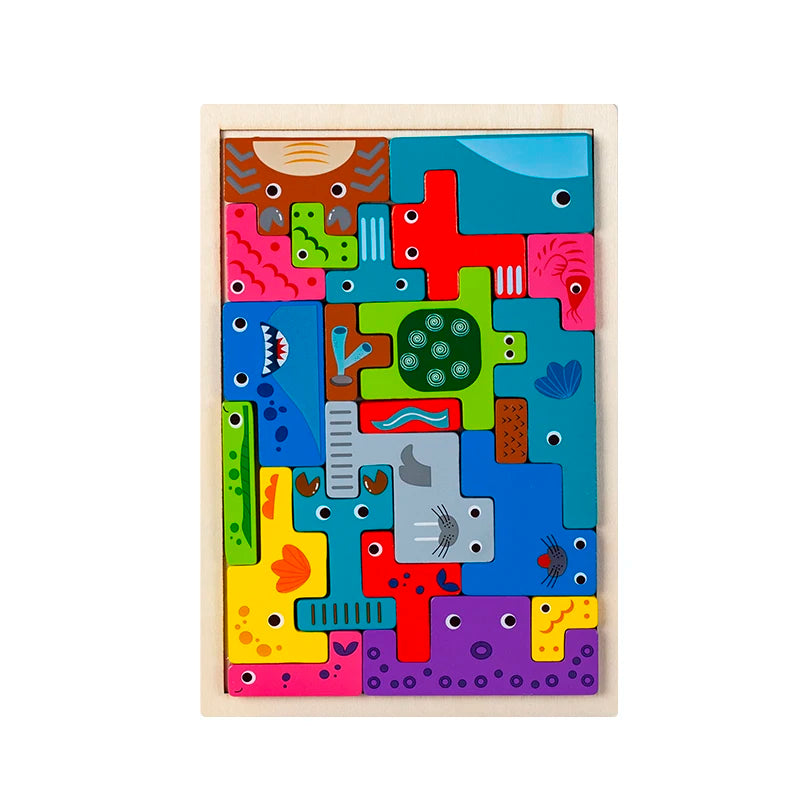 Einlegepuzzle aus Holz mit dem Motiv Meerestiere