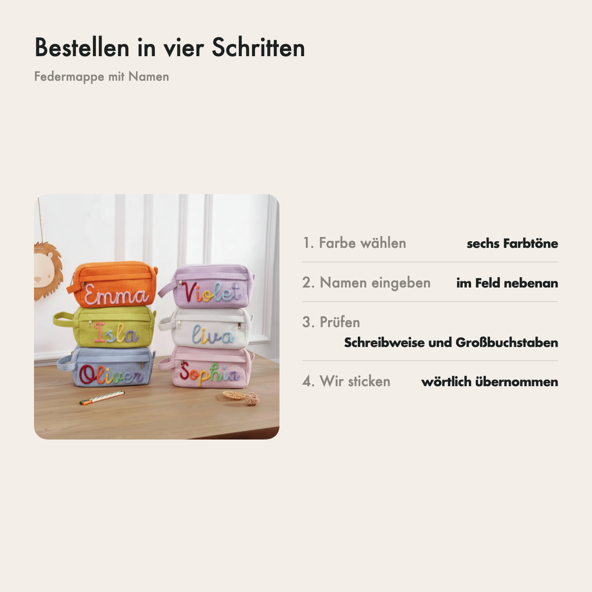 So lässt du die Federmappe in drei Schritten personalisieren