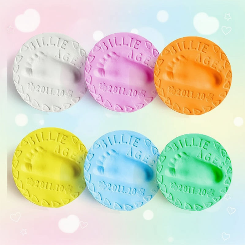 Sechs Tonabdrücke in Pastelltönen