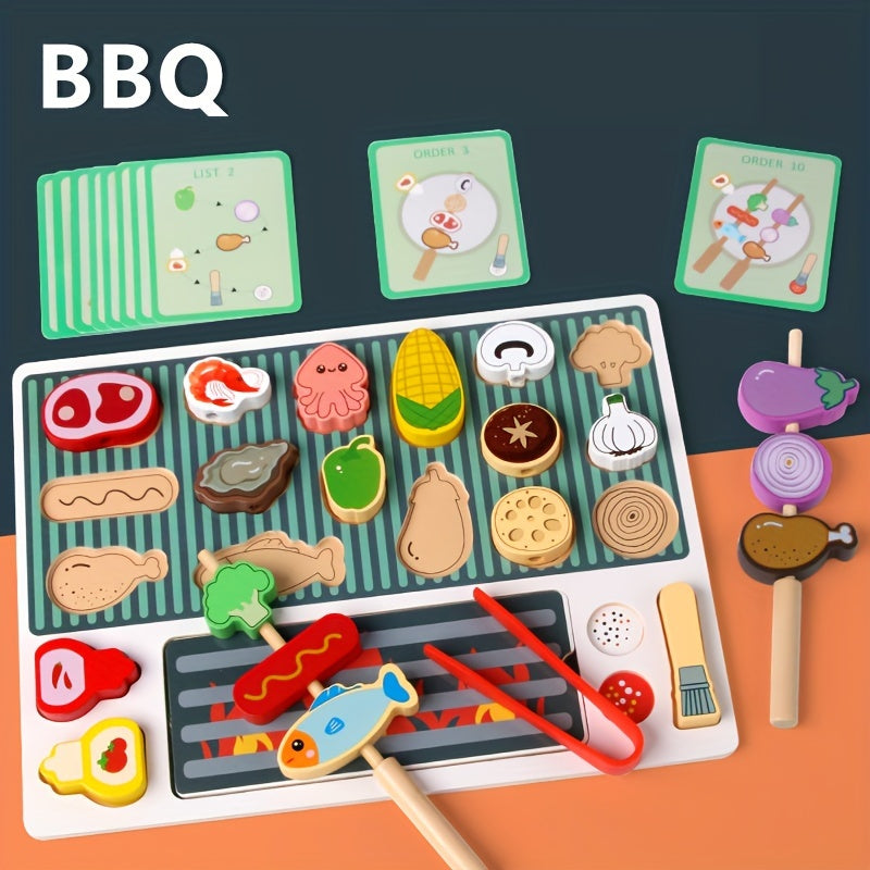 Das komplette Grill-Spielset mit Zange, Pinsel und allen Holzteilen