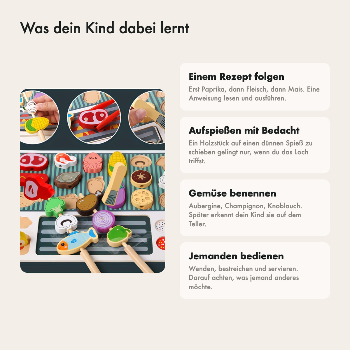 Was dein Kind mit dem Kindergrill lernt: einem Rezept folgen, sortieren, benennen und zusammen spielen