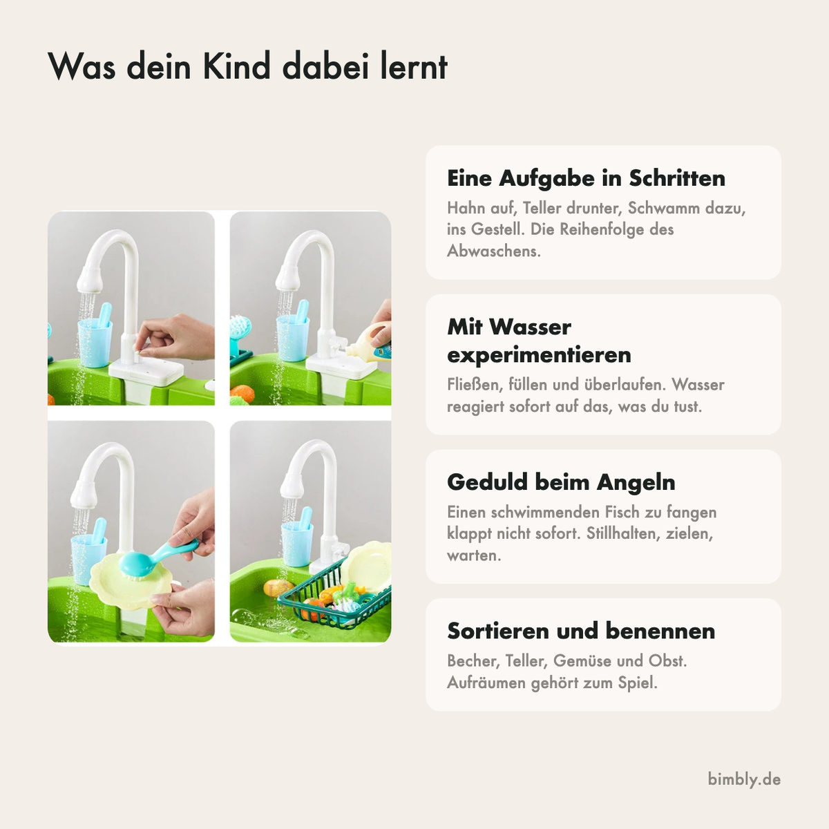 Was dein Kind mit der Spielspüle lernt: Abwaschen nachspielen, angeln, sortieren und selbst versorgen
