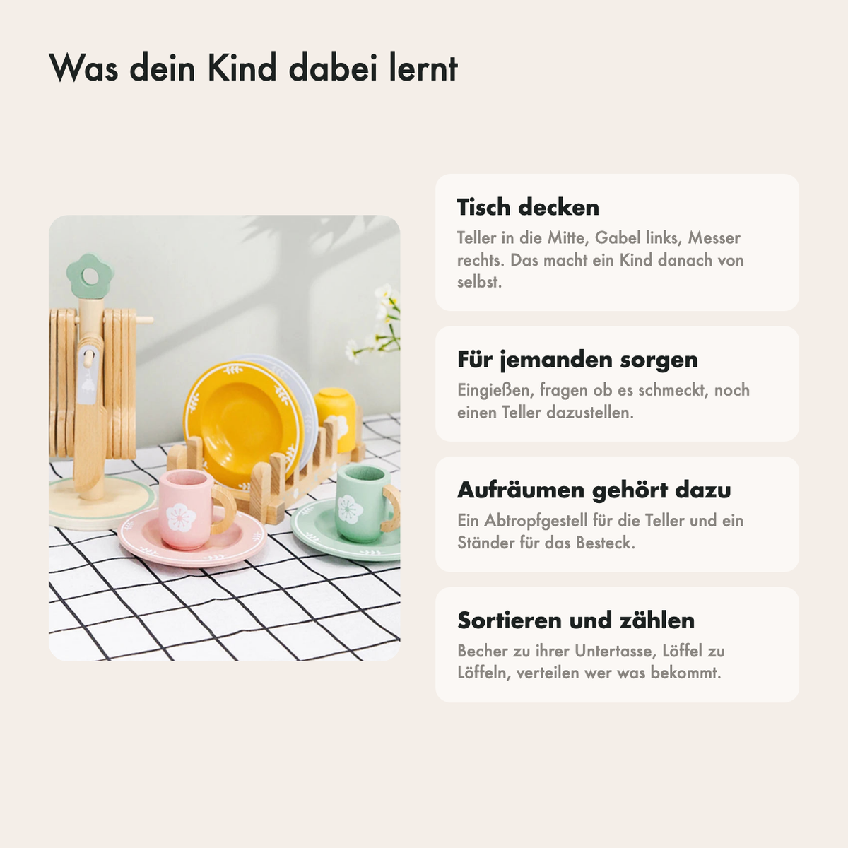 Was dein Kind mit dem Geschirrset lernt: Tisch decken, abwechseln, sortieren und aufräumen