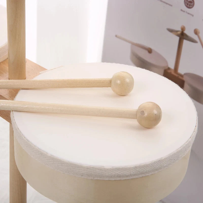 Nahaufnahme des Trommelfells mit den zwei Holzstöcken darauf