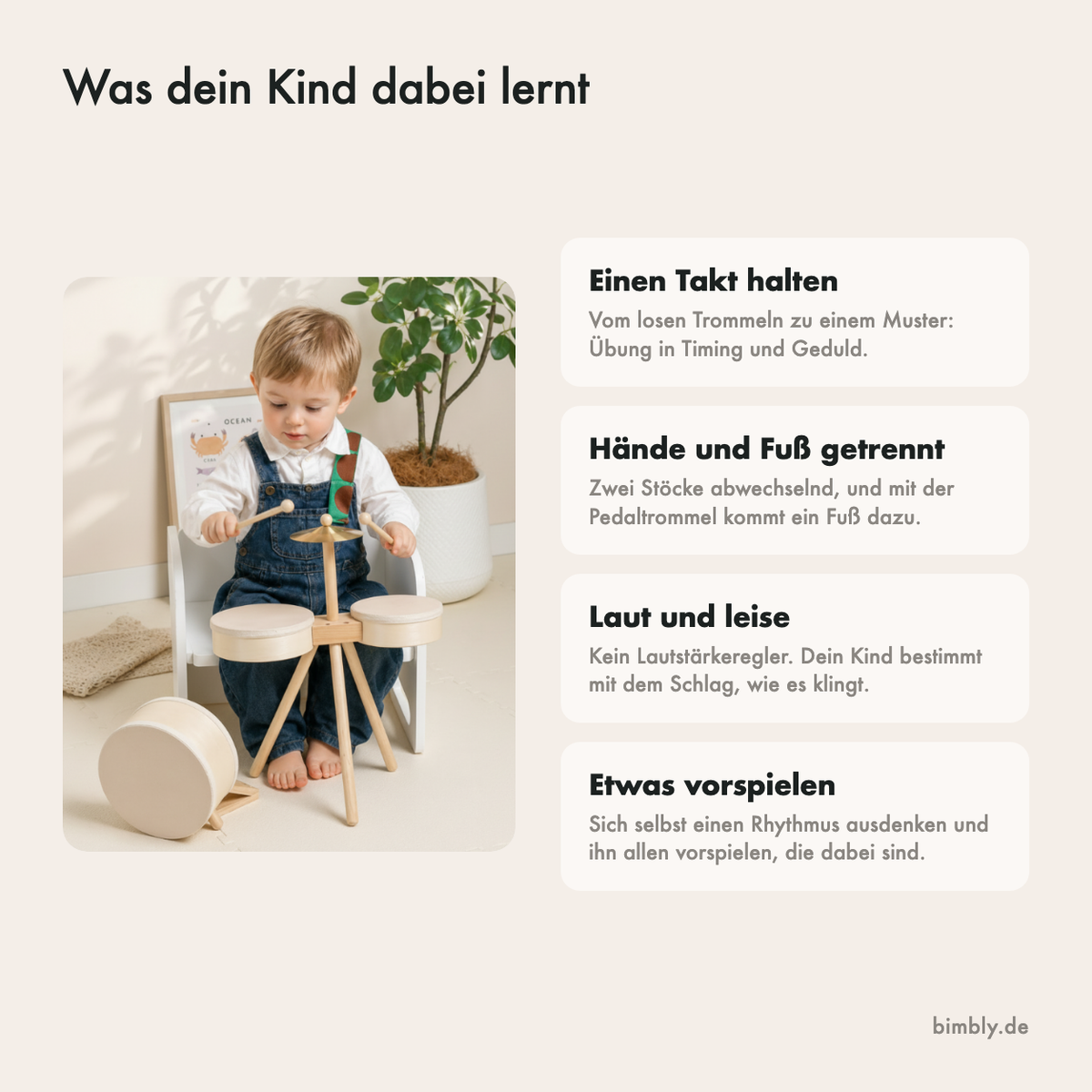 Was dein Kind mit dem Kinderschlagzeug lernt: Rhythmus, Koordination, laut und leise spielen und dranbleiben