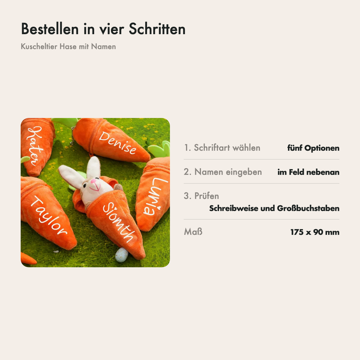So bestellst du das Kuscheltier mit Namen in drei Schritten