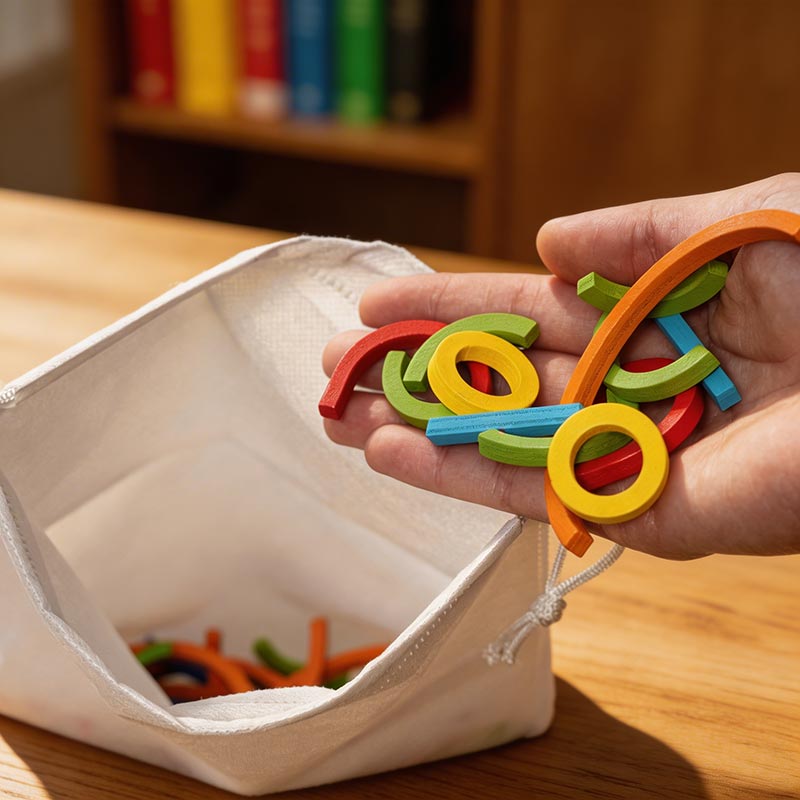 Die Teile kommen nach dem Spielen in den Stoffbeutel