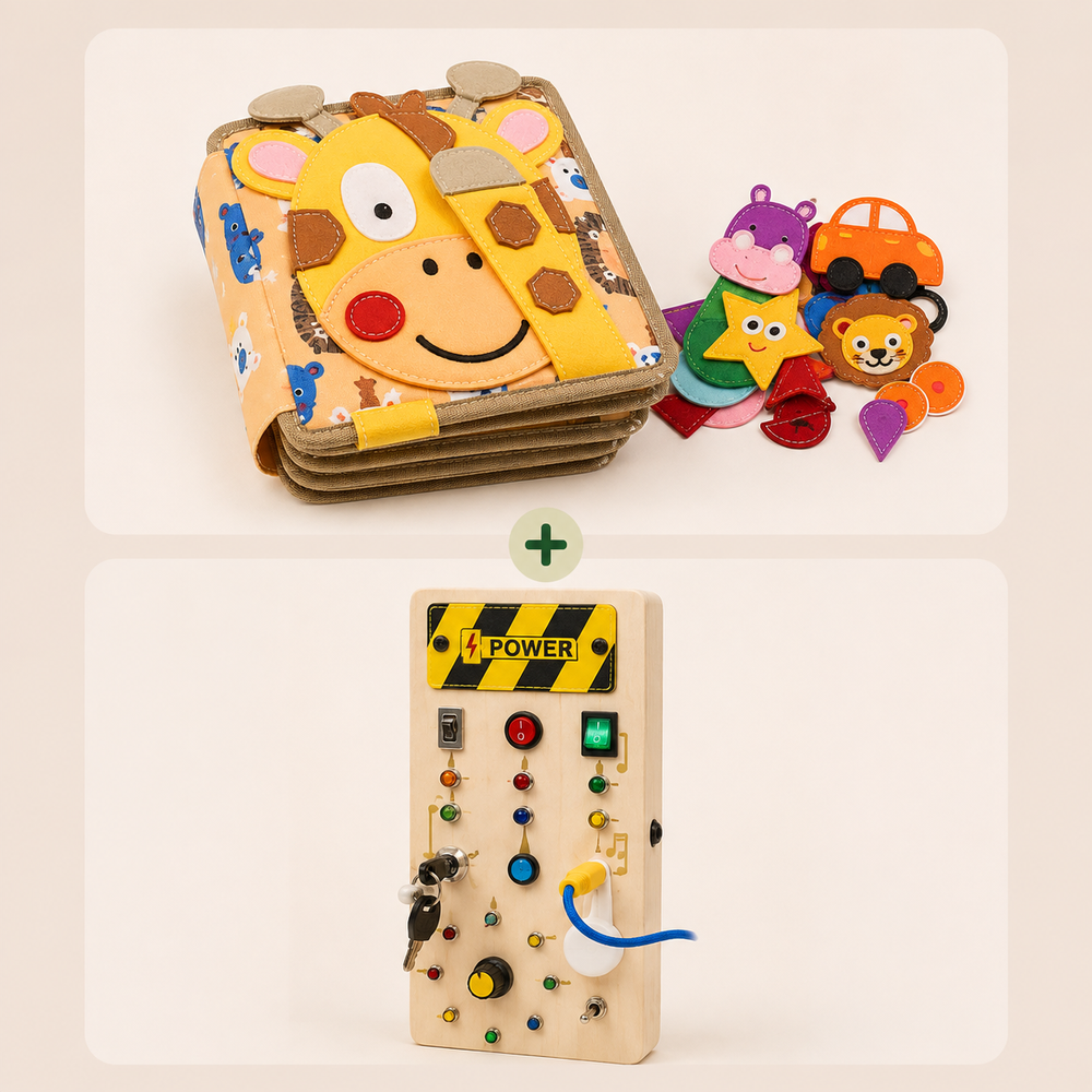Montessori Set mit Filz-Aktivitätsbuch und LED Busy Board