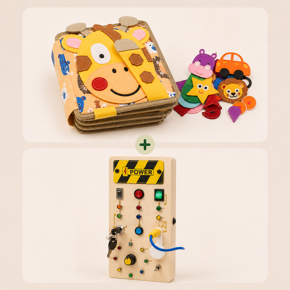 Montessori Set mit Filz-Aktivitätsbuch und LED Busy Board