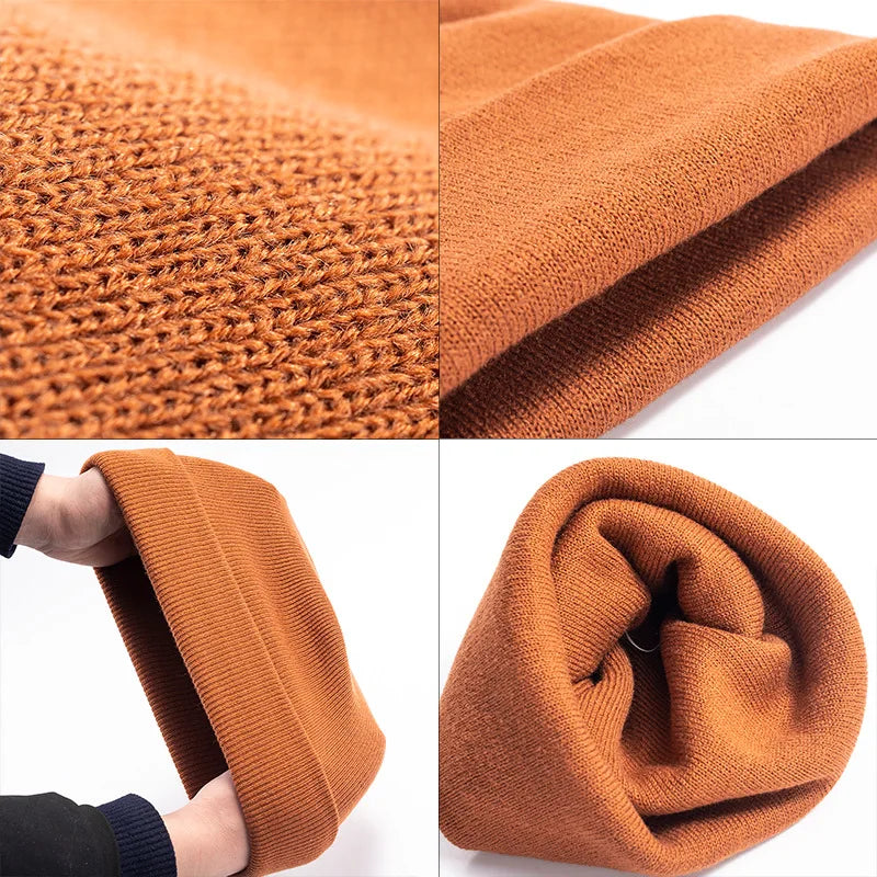 Nahaufnahme des dehnbaren gestrickten Materials der Mütze