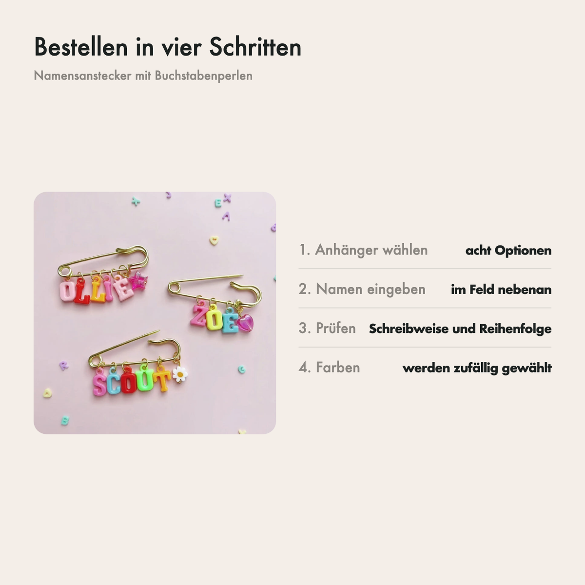 So bestellst du den Namensanstecker in drei Schritten