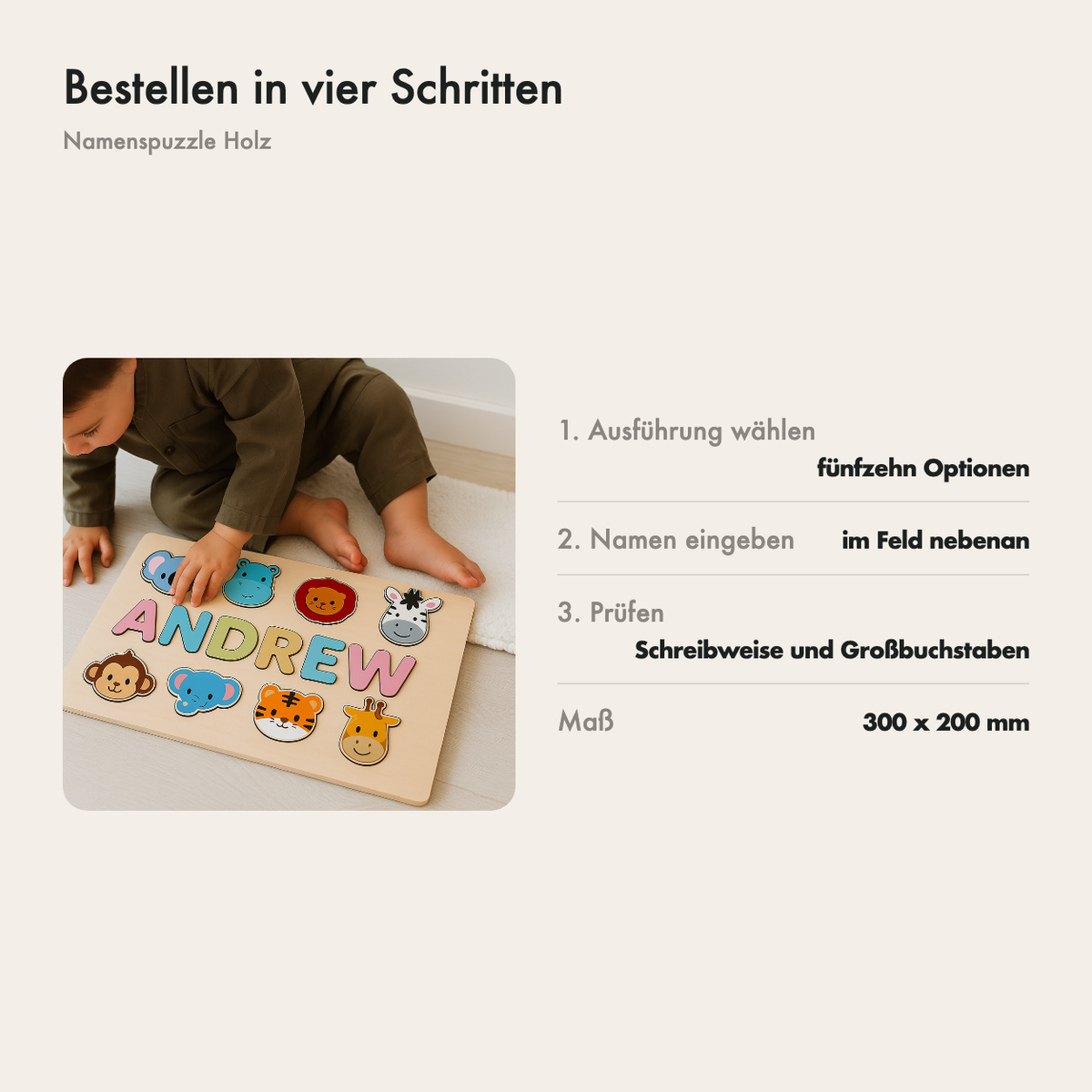 So bestellst du das Namenspuzzle in drei Schritten