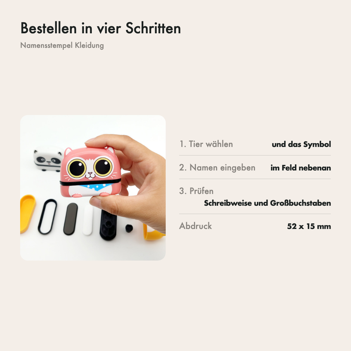 So bestellst du den Namensstempel in drei Schritten