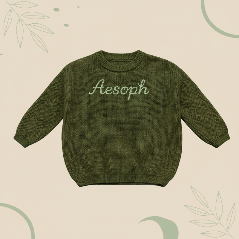 Armeegrüner Pullover mit dem Namen Aesoph