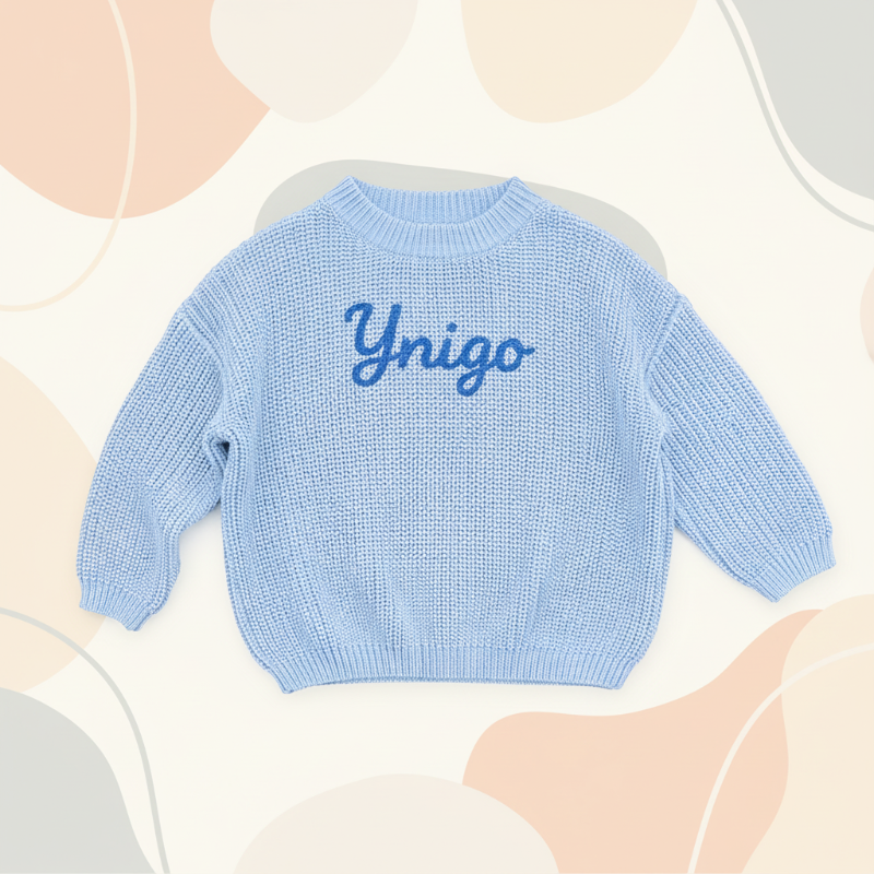 Hellblauer Pullover mit dem Namen Ynigo