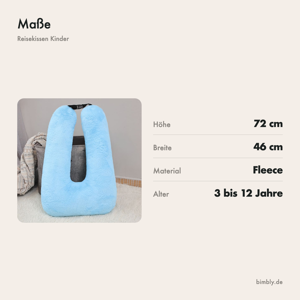 Maße des Reisekissens: 72 cm hoch und 46 cm breit