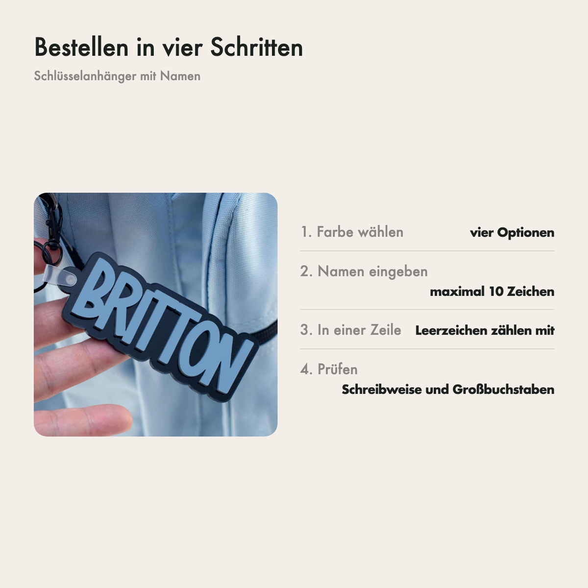 So bestellst du den Namensanhänger in drei Schritten