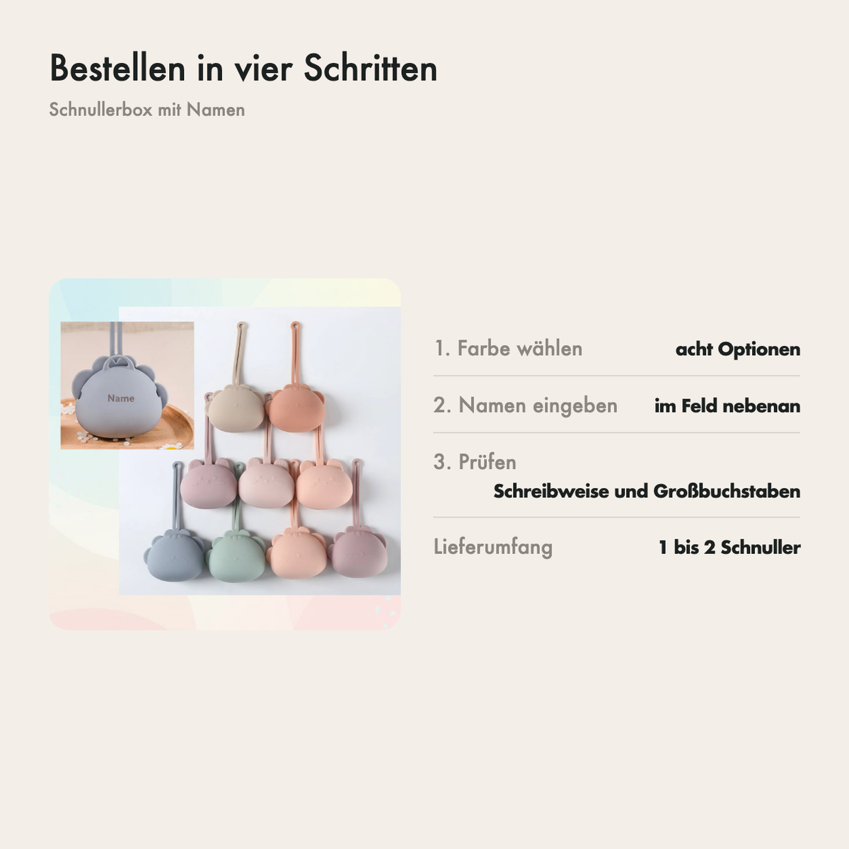 So bestellst du die Schnullerbox in drei Schritten