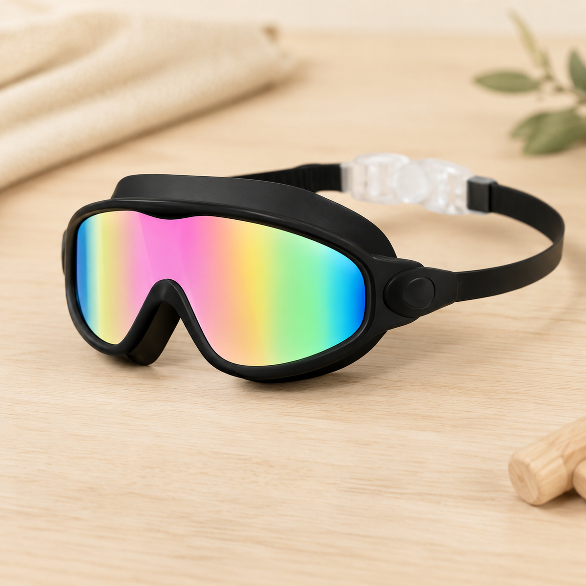 Schwimmbrille in Schwarz mit verspiegeltem Glas