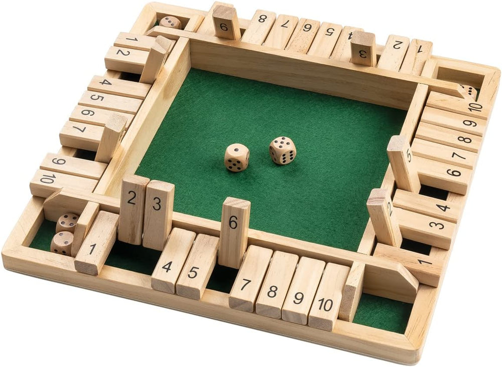 Shut the Box aus Holz mit Klappen an allen vier Seiten