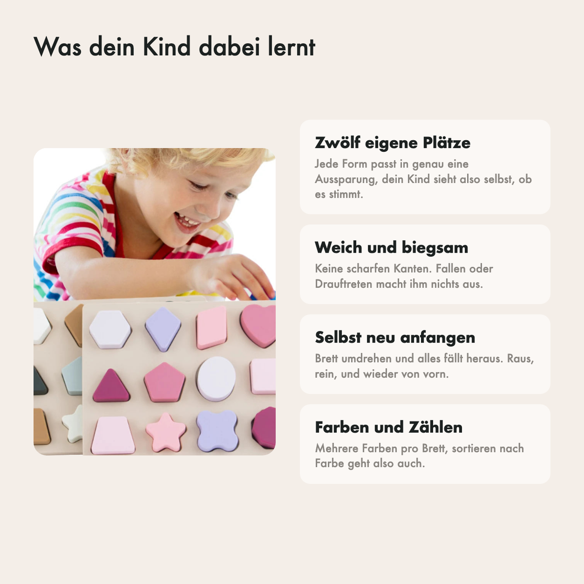 Das Steckspiel liegt flach und passt in eine Tasche