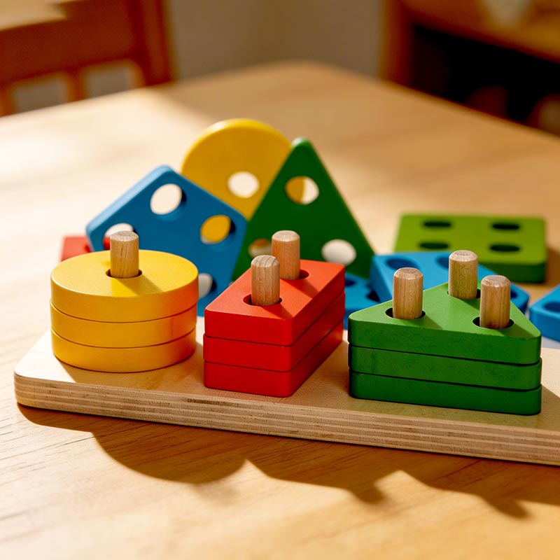 Das komplette Steckspiel aus Holz mit allen Formen an ihrem Platz