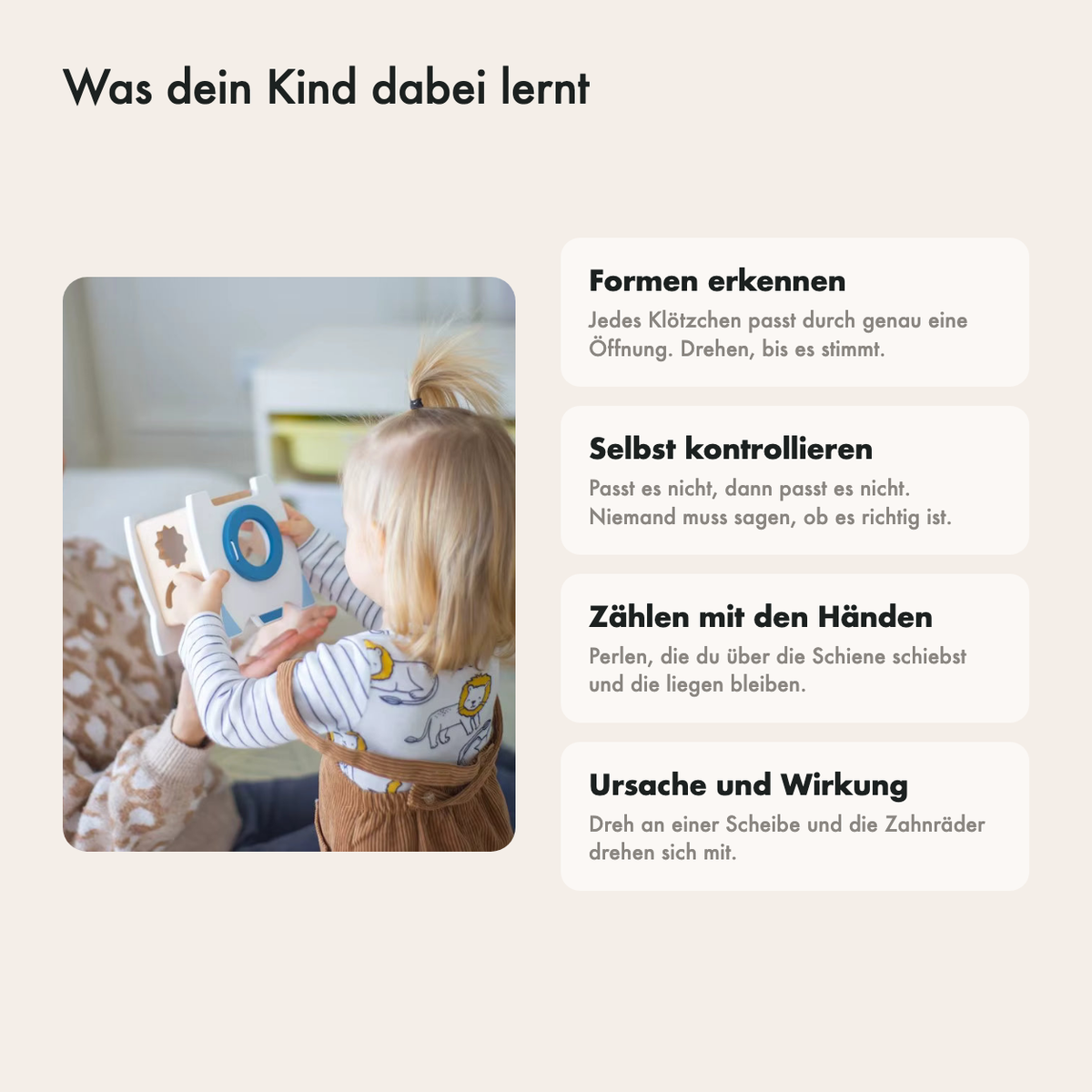 Kind schiebt die Perlen auf der gebogenen Schiene