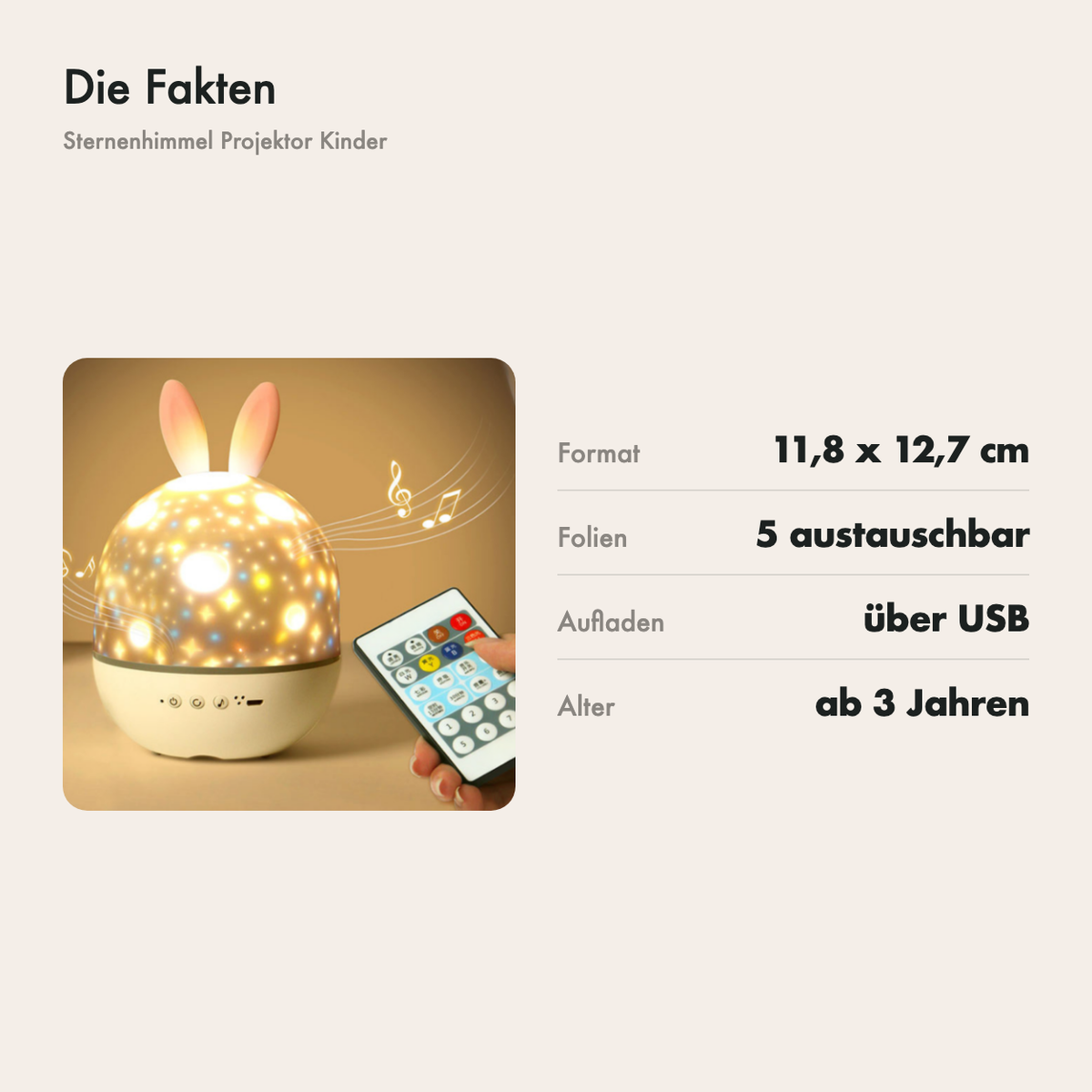 Die Fakten: fünf Filme, Timer, USB-aufladbar, Fernbedienung