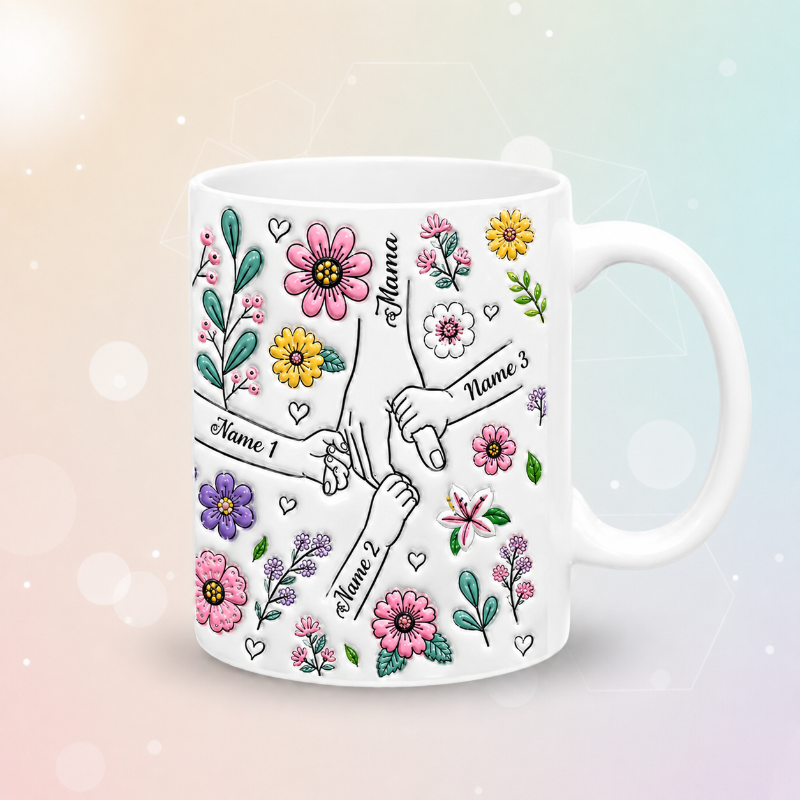 Tasse mit den Namen von drei Kindern