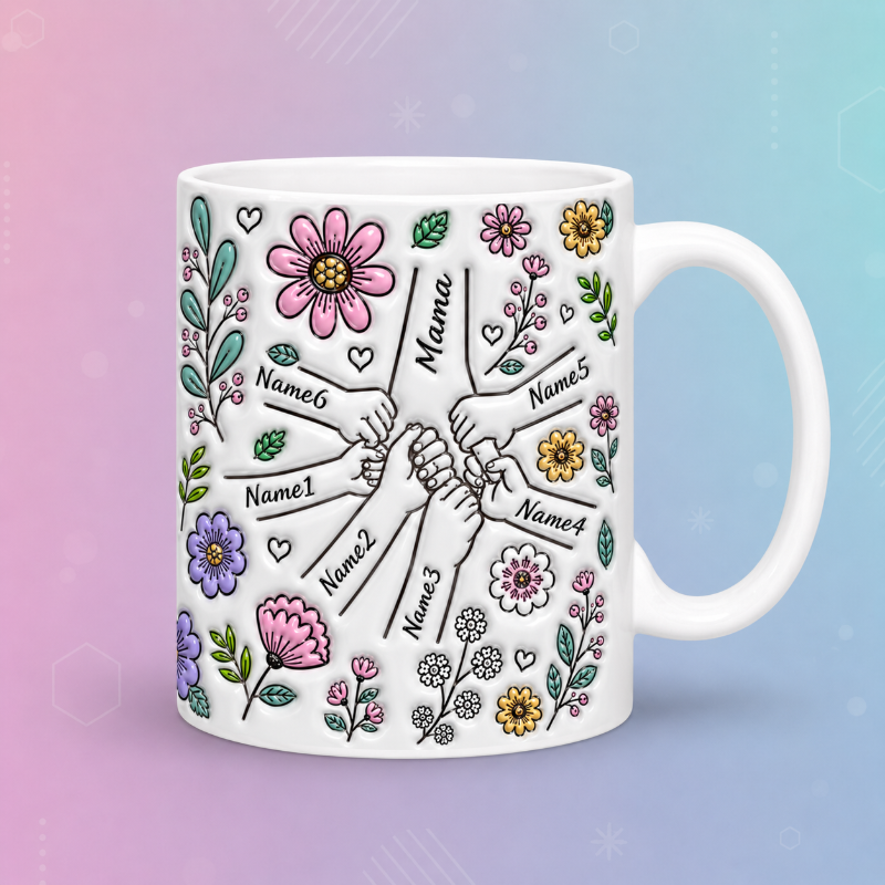 Tasse mit den Namen von sechs Kindern