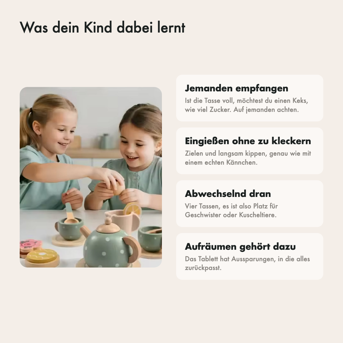 Was dein Kind mit dem Teeservice lernt: Gastgeber sein, eingießen, abwechseln und aufräumen