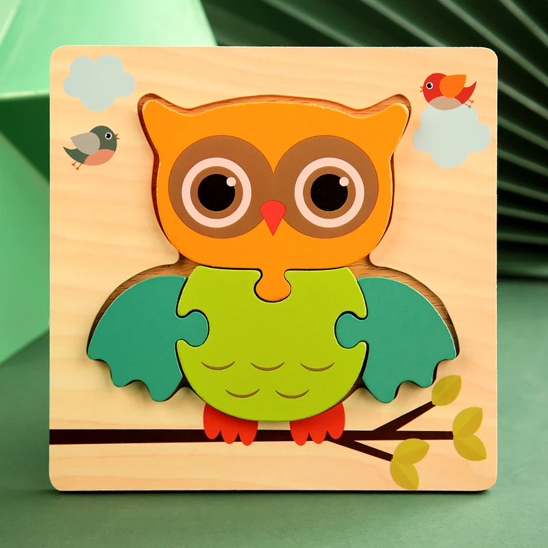 Tierpuzzle aus Holz mit der Eule auf einem Ast