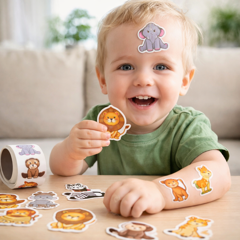 Rolle mit 500 Tierstickern für Kinder, jeder Sticker 2,5 cm