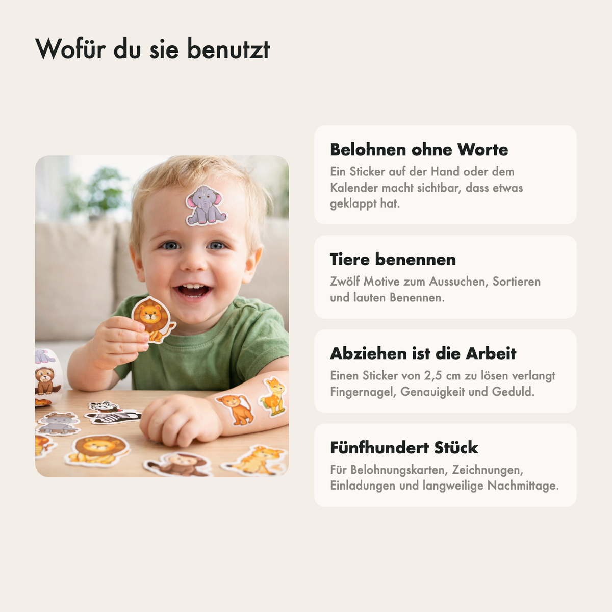 Die Stickerrolle in der Hand, Größenvergleich