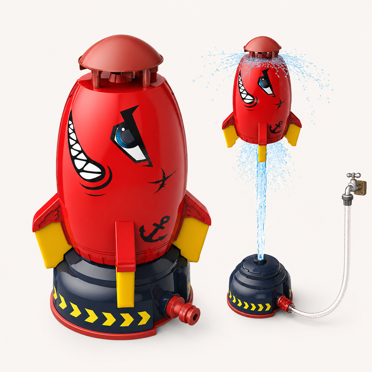 Wasserrakete in Rot mit Haimotiv