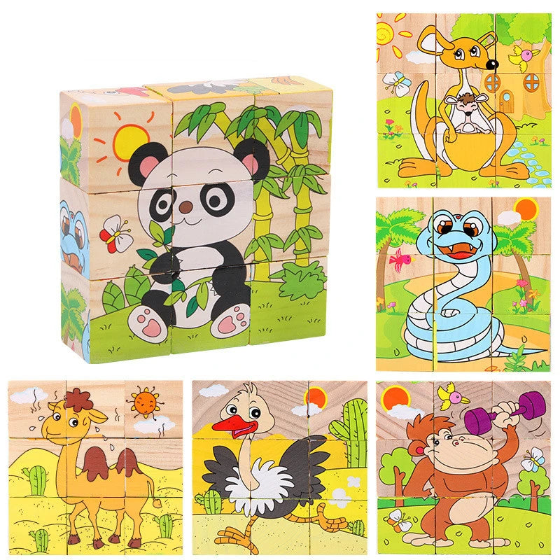 Würfelpuzzle aus Holz mit dem Motiv Zoo