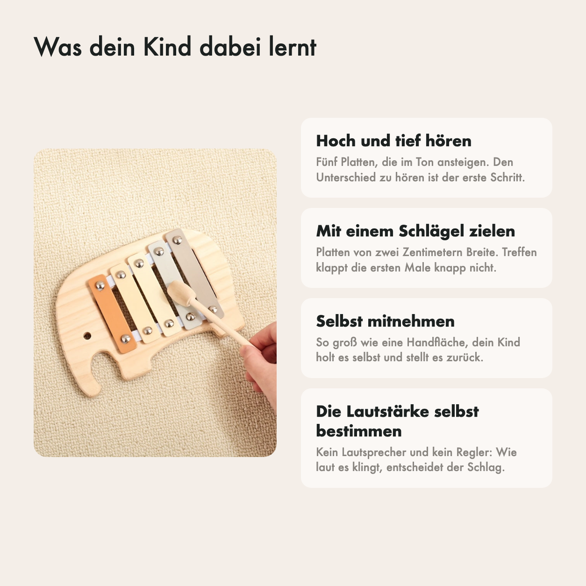Was dein Kind mit dem Xylophon lernt: hoch und tief hören, zielen, Rhythmus und selbst Klänge machen